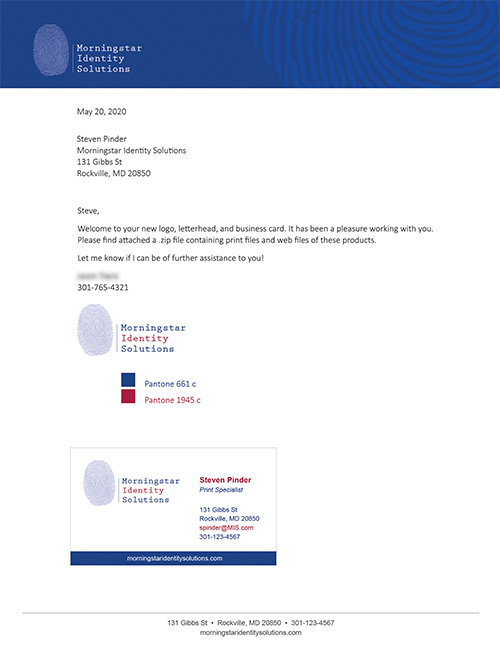 Morningstar branding showing logo, letterhead, and business card