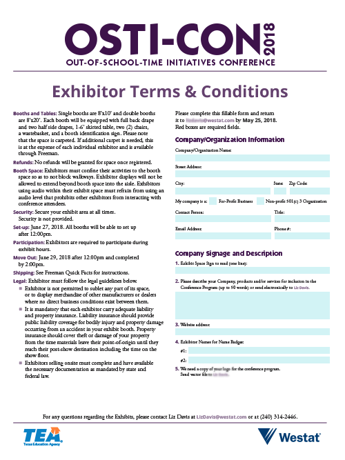 2018 OSTI-CON branded Vendor Instructions.