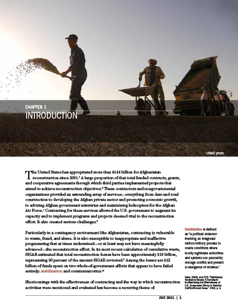 SIGAR, Lessons Learned report full‑page spread 1